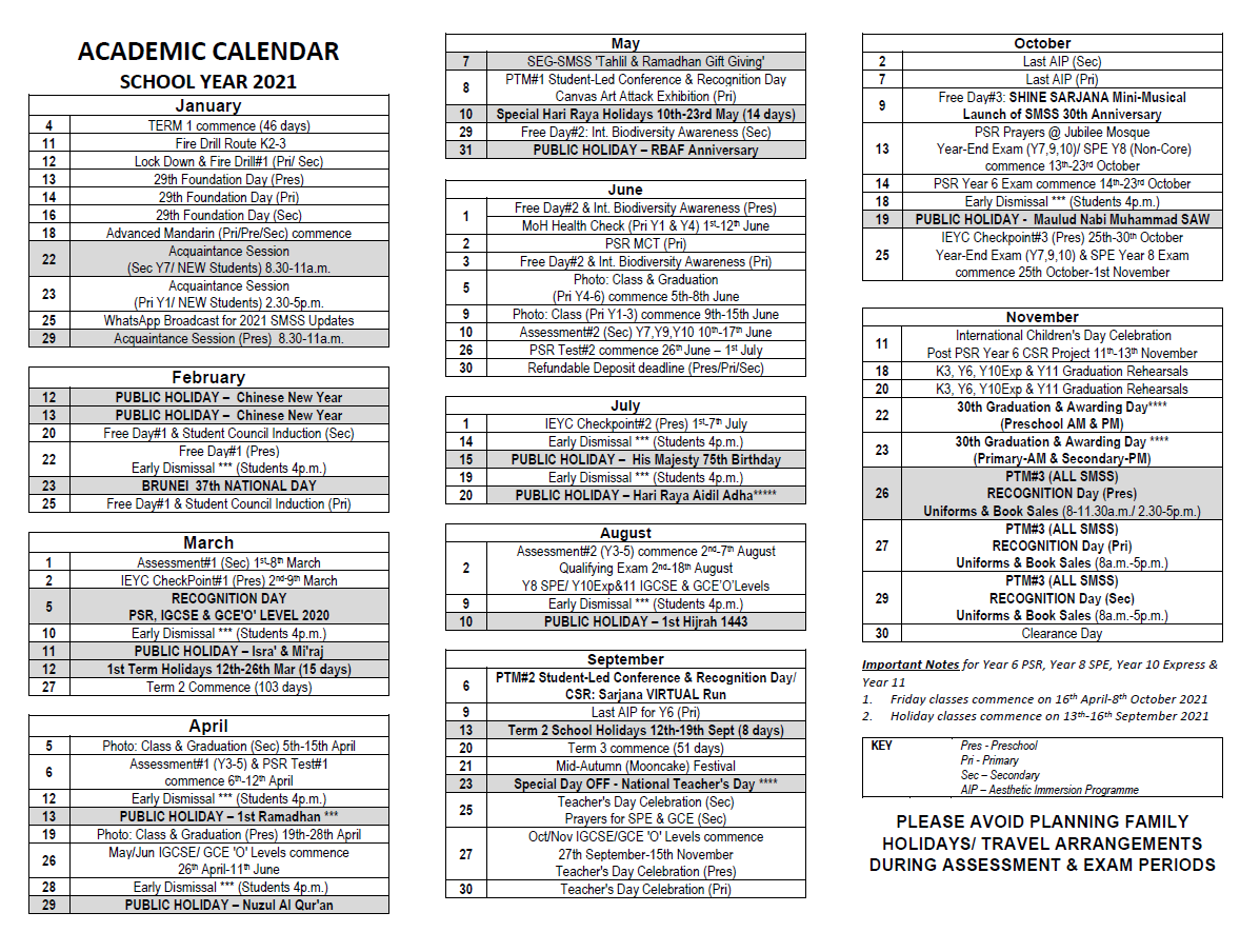 Calendar 2021 | Seri Mulia Sarjana School